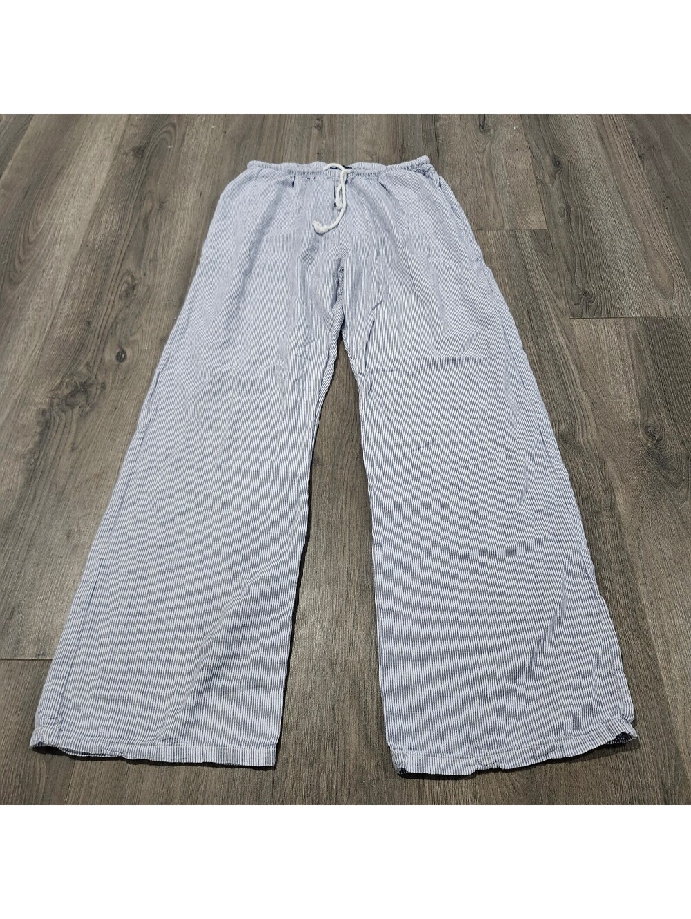 Brandy Melville Blue and White Striped Straight Leg Pants One Size